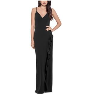 XSCAPE Black Evening Gown Ruffled Thigh Slit Sleeveless Column Dress Size 6
